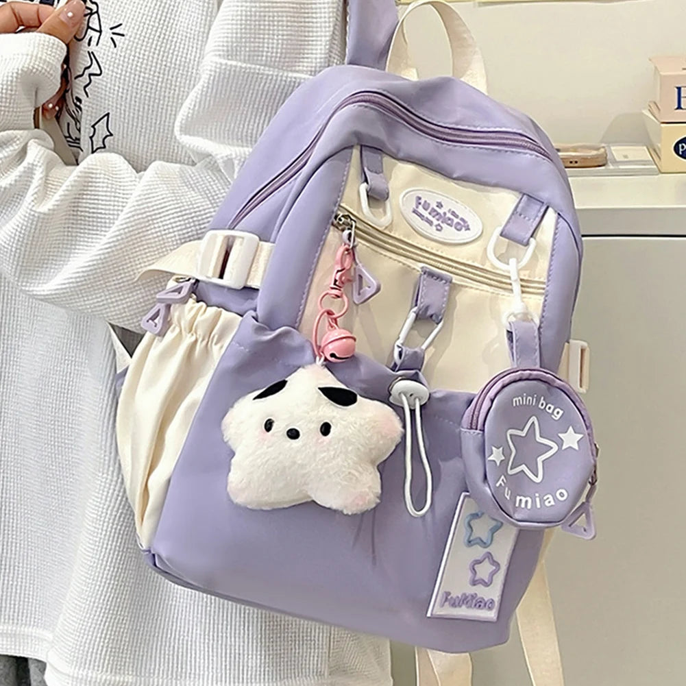 Sweet Cute Laptop Bag with Pendant College Backpack Fashion Middle School Bag for High School Students