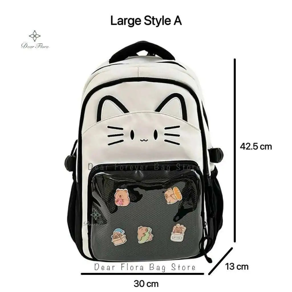 Cute Cat Ita Backpacks Large Capacity Knapsack Casual Girl Transparent DIY Display Rucksack Cartoon Trendy Travel Schoolbags