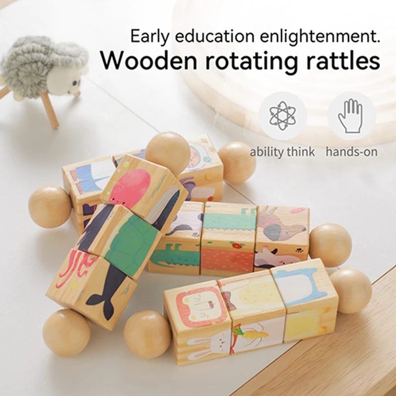 Baby Wooden Rotating Jigsaw Puzzle Hand bell Toy