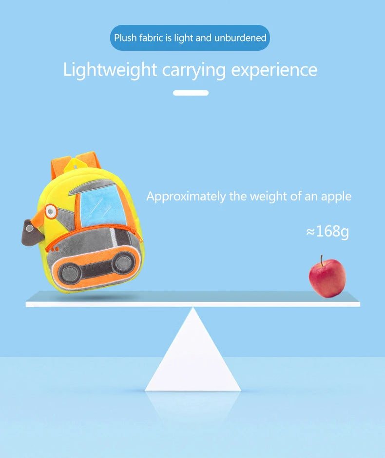 2-4 years old kids engineering backpack cartoon excavator backpack plush kids small school bag toy backpack