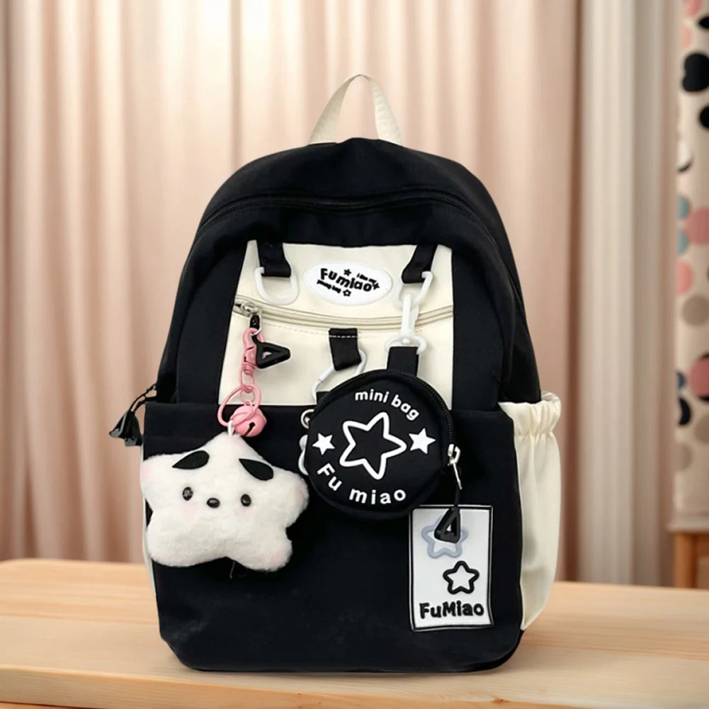 Sweet Cute Laptop Bag with Pendant College Backpack Fashion Middle School Bag for High School Students