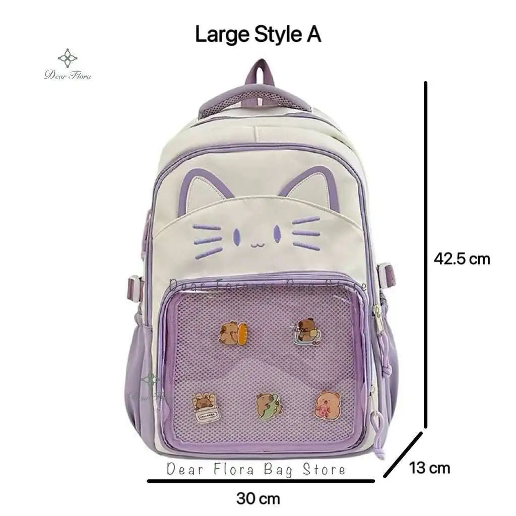Cute Cat Ita Backpacks Large Capacity Knapsack Casual Girl Transparent DIY Display Rucksack Cartoon Trendy Travel Schoolbags