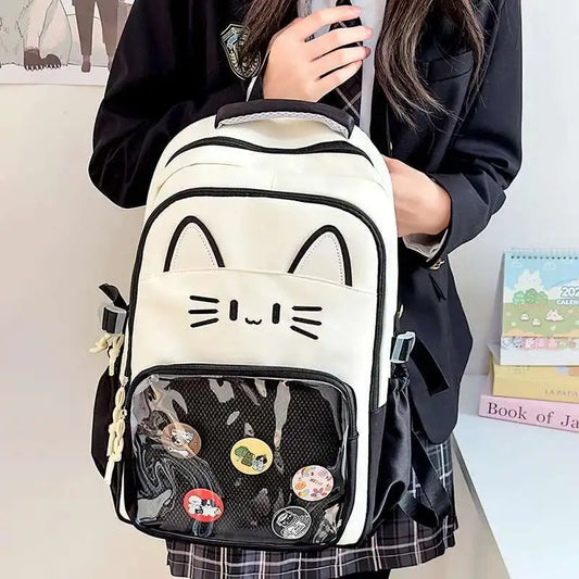 Cute Cat Ita Backpacks Large Capacity Knapsack Casual Girl Transparent DIY Display Rucksack Cartoon Trendy Travel Schoolbags