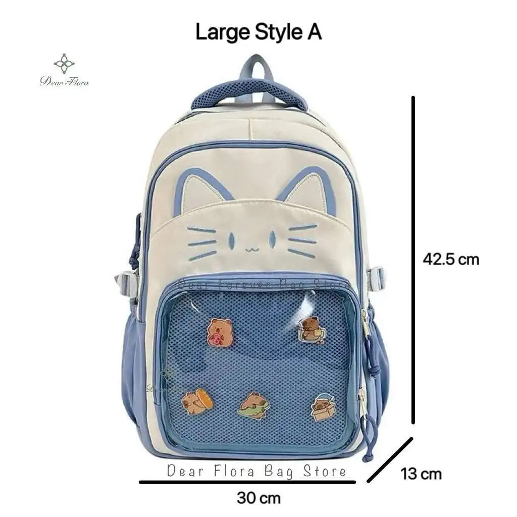 Cute Cat Ita Backpacks Large Capacity Knapsack Casual Girl Transparent DIY Display Rucksack Cartoon Trendy Travel Schoolbags