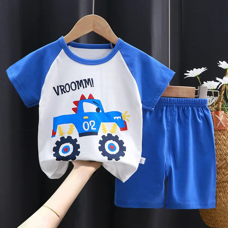 Summer cartoon T-shirt Shorts Children's boys Set Cotton