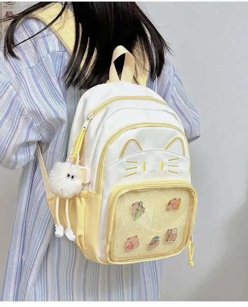 Cute Cat Ita Backpacks Large Capacity Knapsack Casual Girl Transparent DIY Display Rucksack Cartoon Trendy Travel Schoolbags