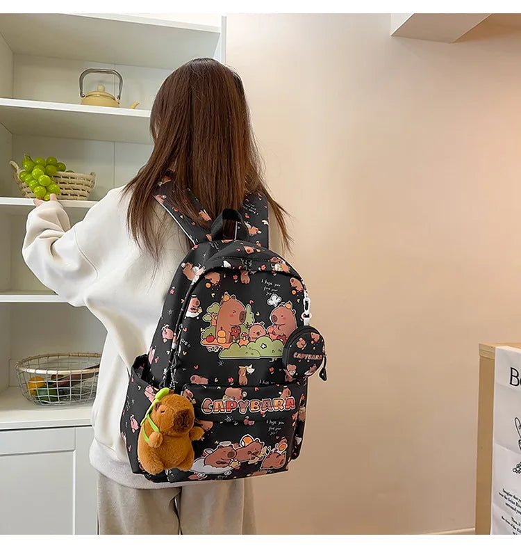 Cute Capybara Backpack for Girls Boys Student Teenager Children's Rucksack Women Cute Casual School Bags Kids Birthday Gift Toy