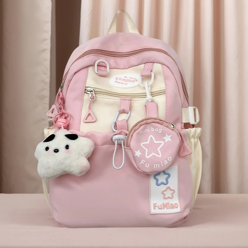 Sweet Cute Laptop Bag with Pendant College Backpack Fashion Middle School Bag for High School Students