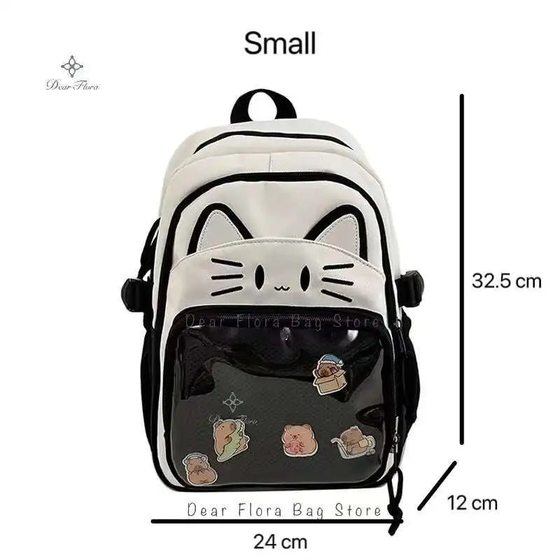 Cute Cat Ita Backpacks Large Capacity Knapsack Casual Girl Transparent DIY Display Rucksack Cartoon Trendy Travel Schoolbags