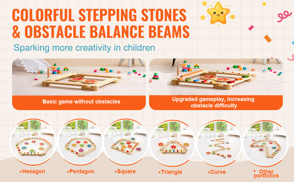 6 PCS Balance Beam Stepping Stones Indoor Outdoor Wooden