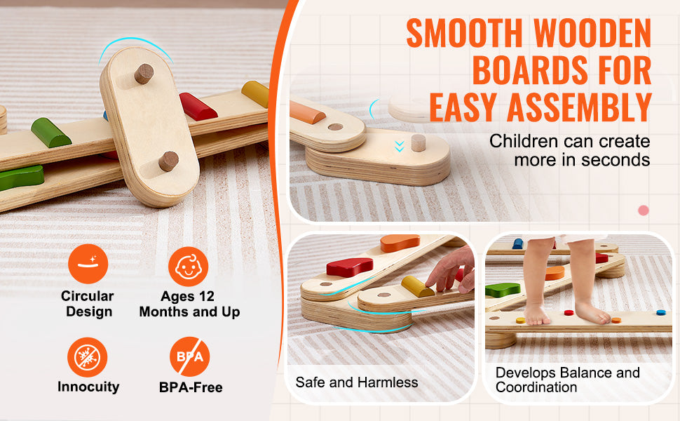 6 PCS Balance Beam Stepping Stones Indoor Outdoor Wooden