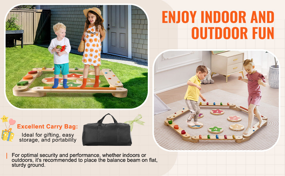 6 PCS Balance Beam Stepping Stones Indoor Outdoor Wooden